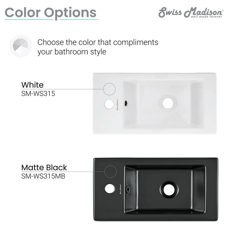 Voltaire 19.5"x10" Ceramic Wall Hung Sink With Faucet Mount, Left Side 10 Voltaire 19.5"x10" Ceramic Wall Hung Sink With Faucet Mount, Left Side - Image 10