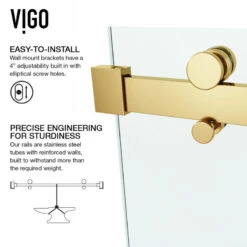 VIGO 60"x74" Frameless Sliding Shower Door And Roller Disk, Matte Gold -Warm Bathroom 61e135a00f08cdf5 9285 w800 h800 b0 p0