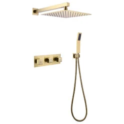 Wall Mounted Rain Shower System With Hand Shower, Brushed Gold