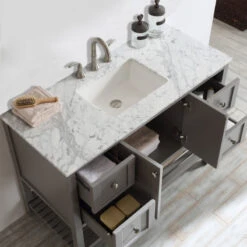 Florence 48" Single Bathroom Vanity In Gray With White Carrara Marble Top -Warm Bathroom 6251979b009c45e9 4000 w800 h800 b0 p0