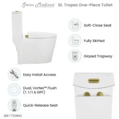 St. Tropez Elongated Toilet, Dual Flush, Glossy White With Gold Hardware -Warm Bathroom 6281865203583a65 8357 w800 h800 b1 p0