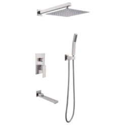 Wellfor Shower Set, 9.8" Rain Shower Head With Handheld Shower, Tub Spout, Brush