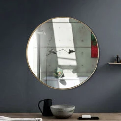 Gymax 27.5 Modern Metal Wall-Mounted Round Mirror For Bathroom Entryway Gold -Warm Bathroom 63d165270fdc6cd4 7648 w800 h800 b0 p0
