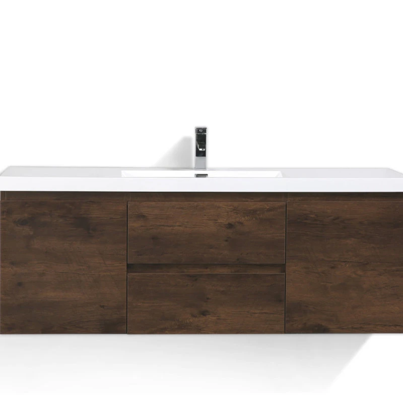MOB 60" Single Acrylic Sink Wall Mounted Vanity, Rosewood 2 MOB 60" Single Acrylic Sink Wall Mounted Vanity, Rosewood - Image 2