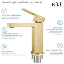 Cubic Single Hole Bathroom Faucet KBF1002, Brush Gold, W/ Drain -Warm Bathroom 64c1d82c0f1b521a 8406 w800 h800 b1 p0