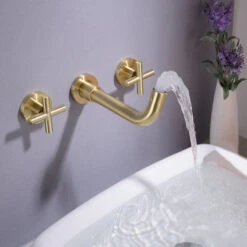 Two Handle Wall Mount Bathroom Sink Faucet With Rough-in Valve, Brushed Gold -Warm Bathroom 65d16f3c0312ca21 6232 w800 h800 b0 p0