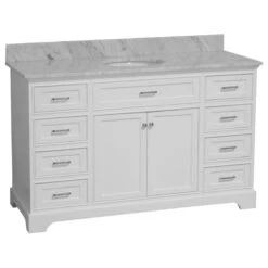 Warm Bathroom 28 Aria 60" Bathroom Vanity, White, Carrara Marble, Single Vanity