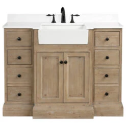 Kelly 48" Single Bathroom Vanity In Weathered Fir With White Engineered Stone Top