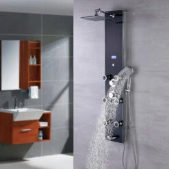 Luxier 51" 6-Jet Shower Panel With Rainfall Shower Head Hand Shower, Black 14 Luxier 51" 6-Jet Shower Panel With Rainfall Shower Head Hand Shower, Black -Warm Bathroom 69911eef02181e4b 7102 w800 h800 b0 p0