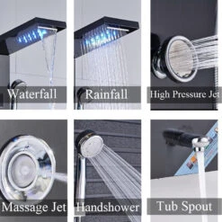 Stainless Steel LED Shower Panel With Massage Jets Waterfall Rainfall, Charcoal -Warm Bathroom 69b151390d91b25d 3426 w800 h800 b0 p0