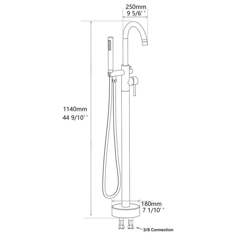 Freestanding Single Handle High Arc Bathtub Faucet With Shower Hose, Matte Black 6 Freestanding Single Handle High Arc Bathtub Faucet With Shower Hose, Matte Black - Image 6