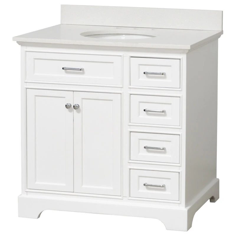 Aria 36" Bathroom Vanity, White, Quartz 4 Aria 36" Bathroom Vanity, White, Quartz - Image 4
