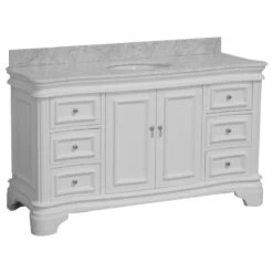 Katherine 60" Bath Vanity, White, Carrara Marble, Single Vanity