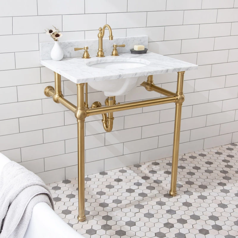 Embassy 30 Inch Wide Single Wash Stand Only In Satin Brass Finish 3 Embassy 30 Inch Wide Single Wash Stand Only In Satin Brass Finish - Image 3