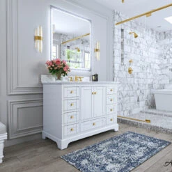Audrey Vanity Set, White, 48", Gold Hardware, No Mirror 26 Audrey Vanity Set, White, 48", Gold Hardware, No Mirror -Warm Bathroom 6b41835703ef6c14 3886 w800 h800 b0 p0