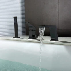Rosa Contemporary Deck Mounted Waterfall Black Roman Tub Faucet, Hand Shower -Warm Bathroom 6c313dd2017bc183 5957 w800 h800 b0 p0