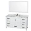 60" Single Vanity,White,White Carrara Marble Top,Undermount Oval Sink,58" Mirror