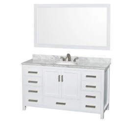 60" Single Vanity,White,White Carrara Marble Top,Undermount Oval Sink,58" Mirror