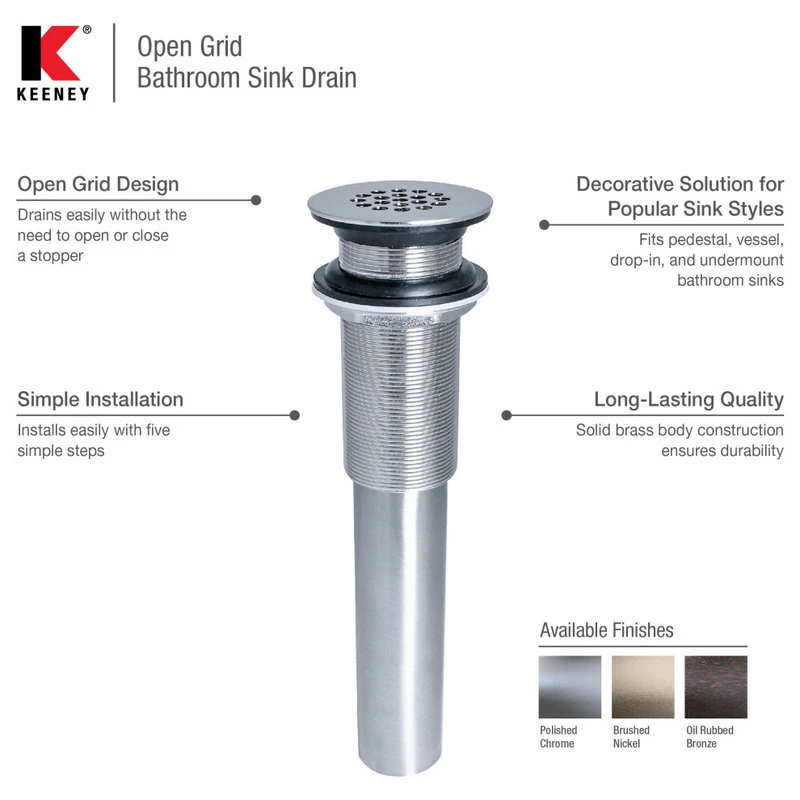 Keeney K820-74 Open Grid Bathroom Sink Drain Without Overflow, Oil Rubbed Bronze 12 Keeney K820-74 Open Grid Bathroom Sink Drain Without Overflow, Oil Rubbed Bronze - Image 12