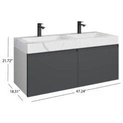 The Monolith Bathroom Vanity, Double Sink, 48", Dark Gray, Wall Mount -Warm Bathroom 6e81909003c7334d 9511 w800 h800 b1 p0