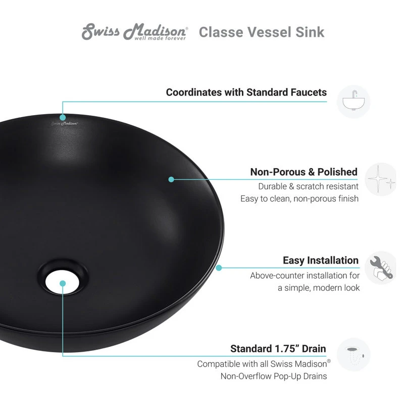 Classe 16" Color Ceramic Sink In Matte Black 8 Classe 16" Color Ceramic Sink In Matte Black - Image 8