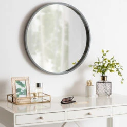 Travis Round Wood Accent Wall Mirror, Gray 25.6 Diameter -Warm Bathroom 70a162eb0dc43432 4986 w800 h800 b0 p0
