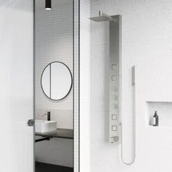 VIGO Bowery Square Spray Head Shower System With Tub Filler, Stainless -Warm Bathroom 70f10f5000250349 9077 w800 h800 b0 p0