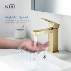 Cubic Single Hole Bathroom Faucet KBF1002, Brush Gold, W/ Drain -Warm Bathroom 7111a5de0f1b521a 8406 w800 h800 b0 p0