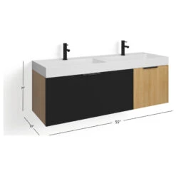 The Nuvo Bathroom Vanity, Double Sink, 55", Black Glass And Maple, Wall Mounted -Warm Bathroom 719141de03c744e6 4003 w800 h800 b1 p0