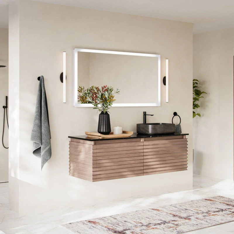 Accordion Bath Vanity, Single Sink 60", Chestnut Oak, Wall Mounted, Right Sink 2 Accordion Bath Vanity, Single Sink 60", Chestnut Oak, Wall Mounted, Right Sink - Image 2