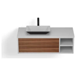 The Rhone Bathroom Vanity, Single Sink, 48", Walnut And White, Wallmounted -Warm Bathroom 7271fb6403c744e9 4005 w800 h800 b1 p0