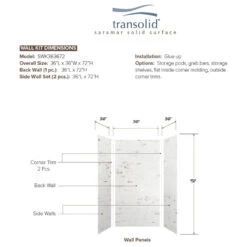 Transolid SaraMar 36"x36"x72" 3-Piece Shower Wall Kit, White Venito Velvet -Warm Bathroom 73f1f98302a0e185 4861 w800 h800 b1 p0
