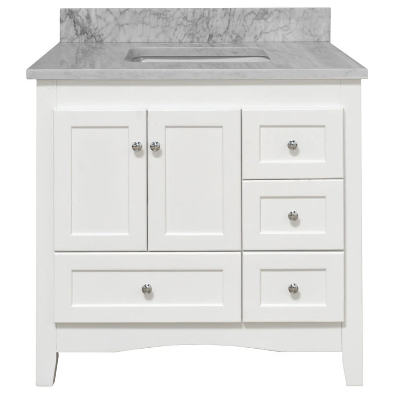 Abbey 36" Bathroom Vanity, White, Carrara Marble 5 Abbey 36" Bathroom Vanity, White, Carrara Marble - Image 5