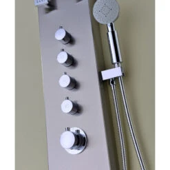 Echo 63.5" 4-Jetted Shower Panel, Heavy Rain Shower, Spray Wand, Brushed Steel -Warm Bathroom 747140ac0e8b63a9 9524 w800 h800 b0 p0