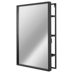 Black Metal Frame Rectangle Vanity Wall Mirror With Shelves - 18" X 24"