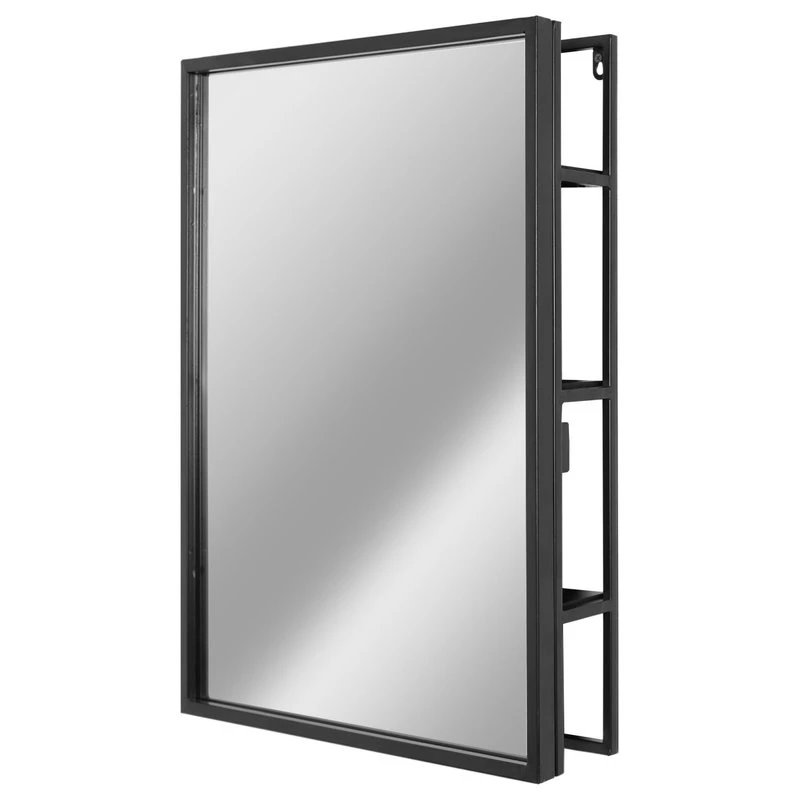 Black Metal Frame Rectangle Vanity Wall Mirror With Shelves - 18" X 24" 1 Black Metal Frame Rectangle Vanity Wall Mirror With Shelves - 18" X 24"