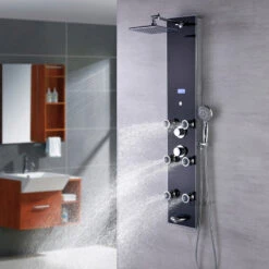 Luxier 51" 6-Jet Shower Panel With Rainfall Shower Head Hand Shower, Black 13 Luxier 51" 6-Jet Shower Panel With Rainfall Shower Head Hand Shower, Black -Warm Bathroom 77d1768602181e48 7102 w800 h800 b0 p0