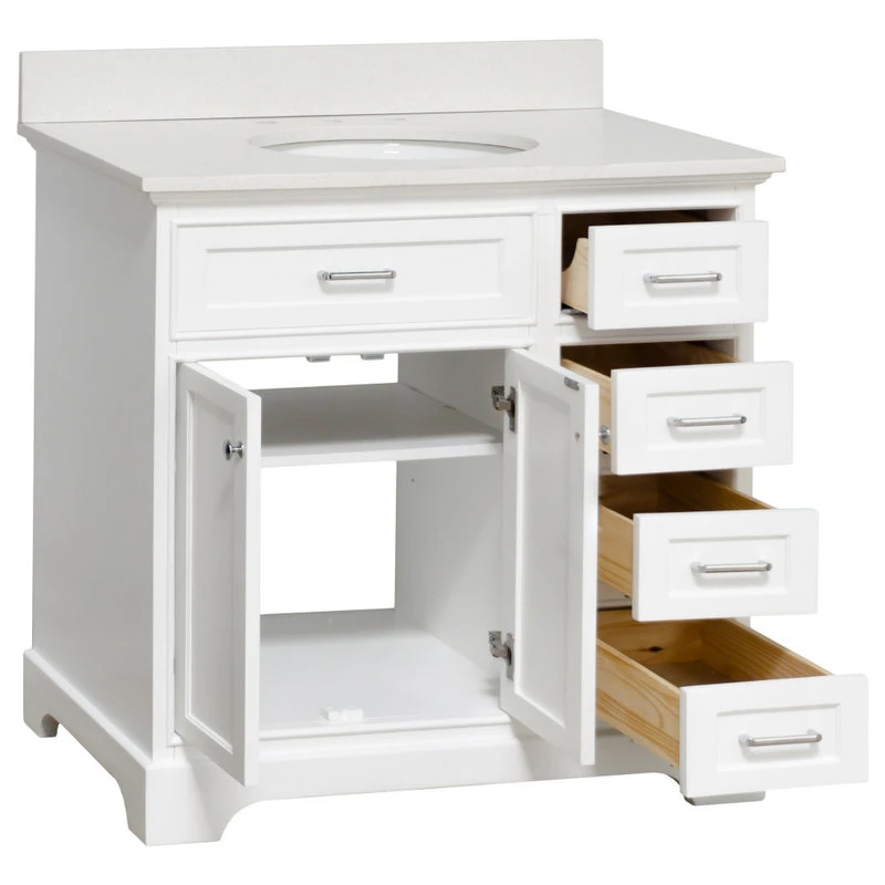 Aria 36" Bathroom Vanity, White, Quartz 3 Aria 36" Bathroom Vanity, White, Quartz - Image 3