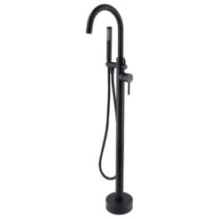 Freestanding Single Handle High Arc Bathtub Faucet With Shower Hose, Matte Black