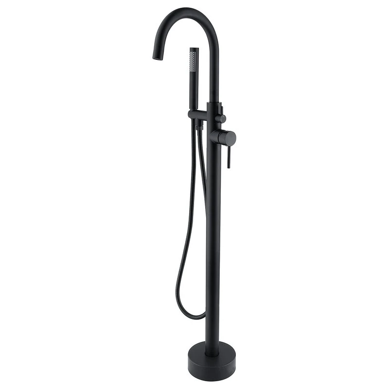 Freestanding Single Handle High Arc Bathtub Faucet With Shower Hose, Matte Black 1 Freestanding Single Handle High Arc Bathtub Faucet With Shower Hose, Matte Black