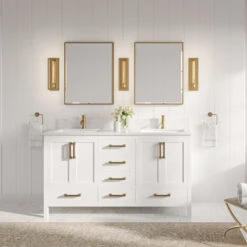 Eleanor Bath Vanity, White, 60", Double Sink, Freestanding