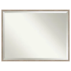 Hardwood Wedge Whitewash Beveled Wood Bathroom Wall Mirror - 41.25 X 31.25 In.