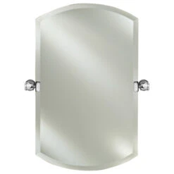 Double Arch Frameless Bevel Mirror W/ Tilt Brackets, Polished Nickel, 20"x32"