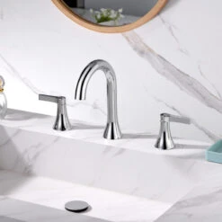 Luxier WSP11-T 2-Handle Widespread Bathroom Faucet With Drain, Chrome -Warm Bathroom 7ba1201a01660d4d 4890 w800 h800 b0 p0