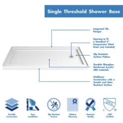 DreamLine 30 D X 60 W X 76.75 H Right Drain Acrylic Shower Base, QWALL-5 Backwall, White -Warm Bathroom 7ba13781020e940d 6066 w800 h800 b1 p0