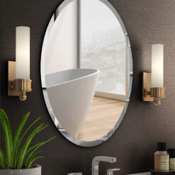 Oval Beveled Polished Frameless Wall Mirror For Bathroom