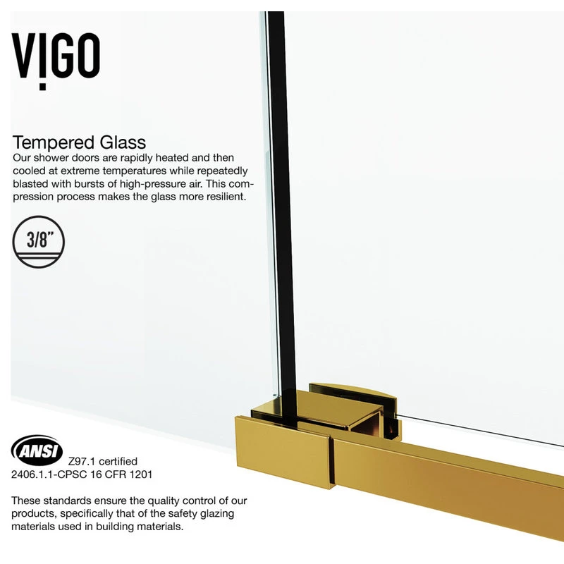 VIGO 64x74 Elan Frameless Sliding Shower Door, Matte Gold 11 VIGO 64x74 Elan Frameless Sliding Shower Door, Matte Gold - Image 11