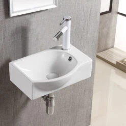 ELANTI EC1805-L Porcelain Wall-Mounted Sink, Left-Facing, White -Warm Bathroom 7ca1830b0b8ea379 6491 w800 h800 b0 p0