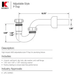 Keeney K400 Decorative 1-1/2 In. Or 1-1/4 In. X 1-1/2 In. Plastic P-Trap, Brushe -Warm Bathroom 7d912eb100899af8 7666 w800 h800 b1 p0