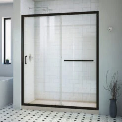 DreamLine Infinity-Z 32x60x74 3/4 Clear Sliding Shower Door Satin Black, CD Biscuit Base